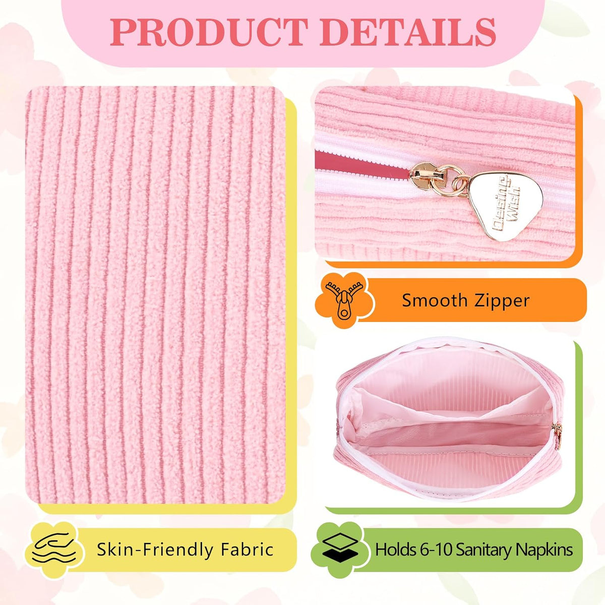 2PCS Period Bag, Small Period Pouches for Women (Floral)