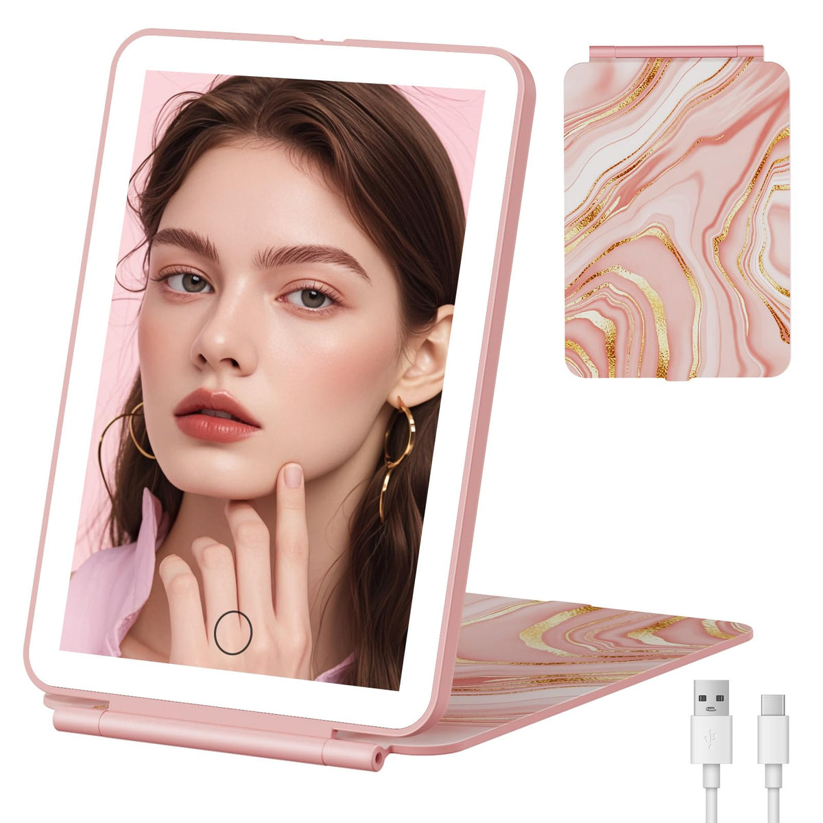 FUNTOUCH 2500mAh Rechargeable Large Travel Makeup Mirror with Lights