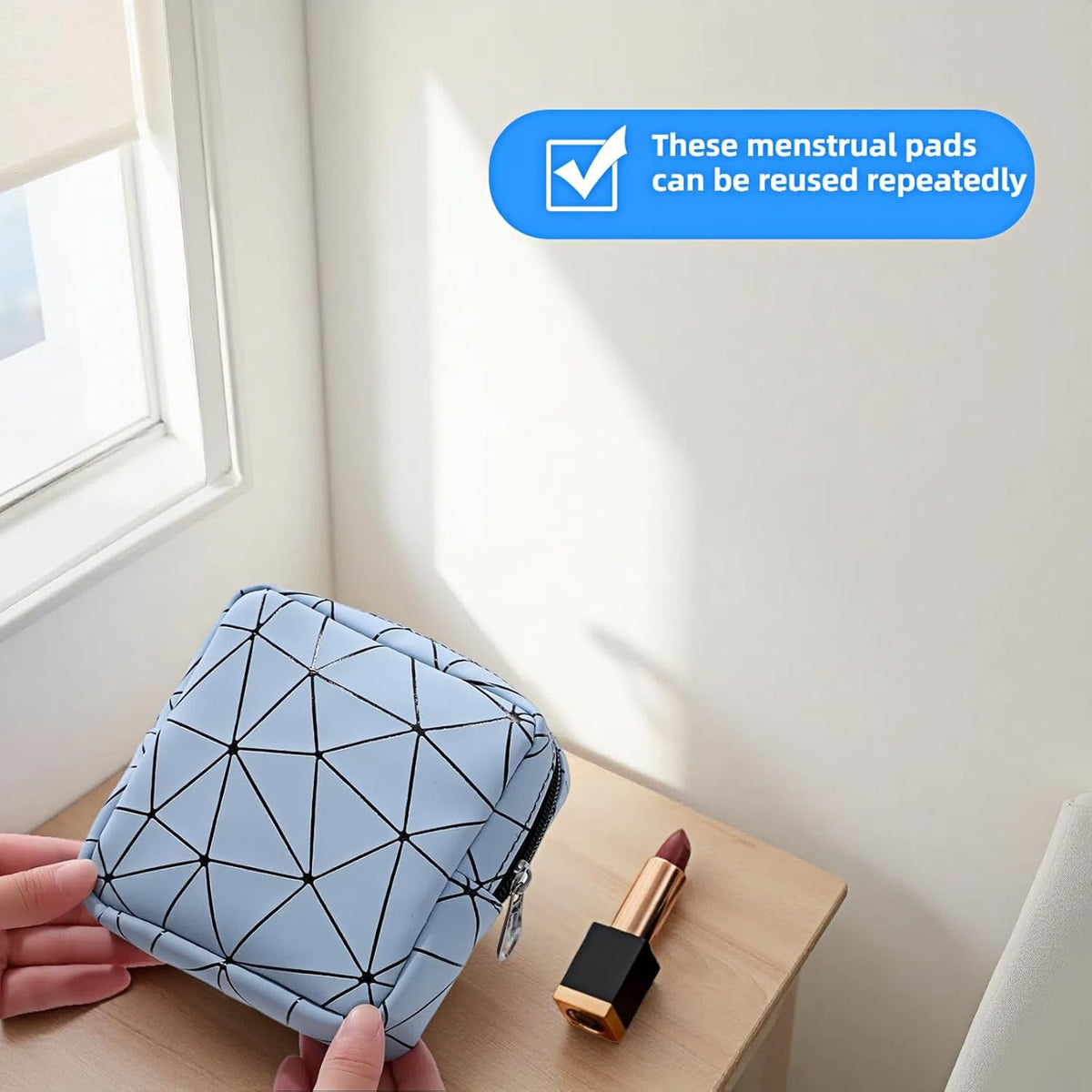 Sanitary Napkin Storage Bag Menstrual Cup Pouch Period Bag for Teen Girls Portable Menstrual Pad Sanitary Napkin Storage Tampons Holder for Purse (Blue M)