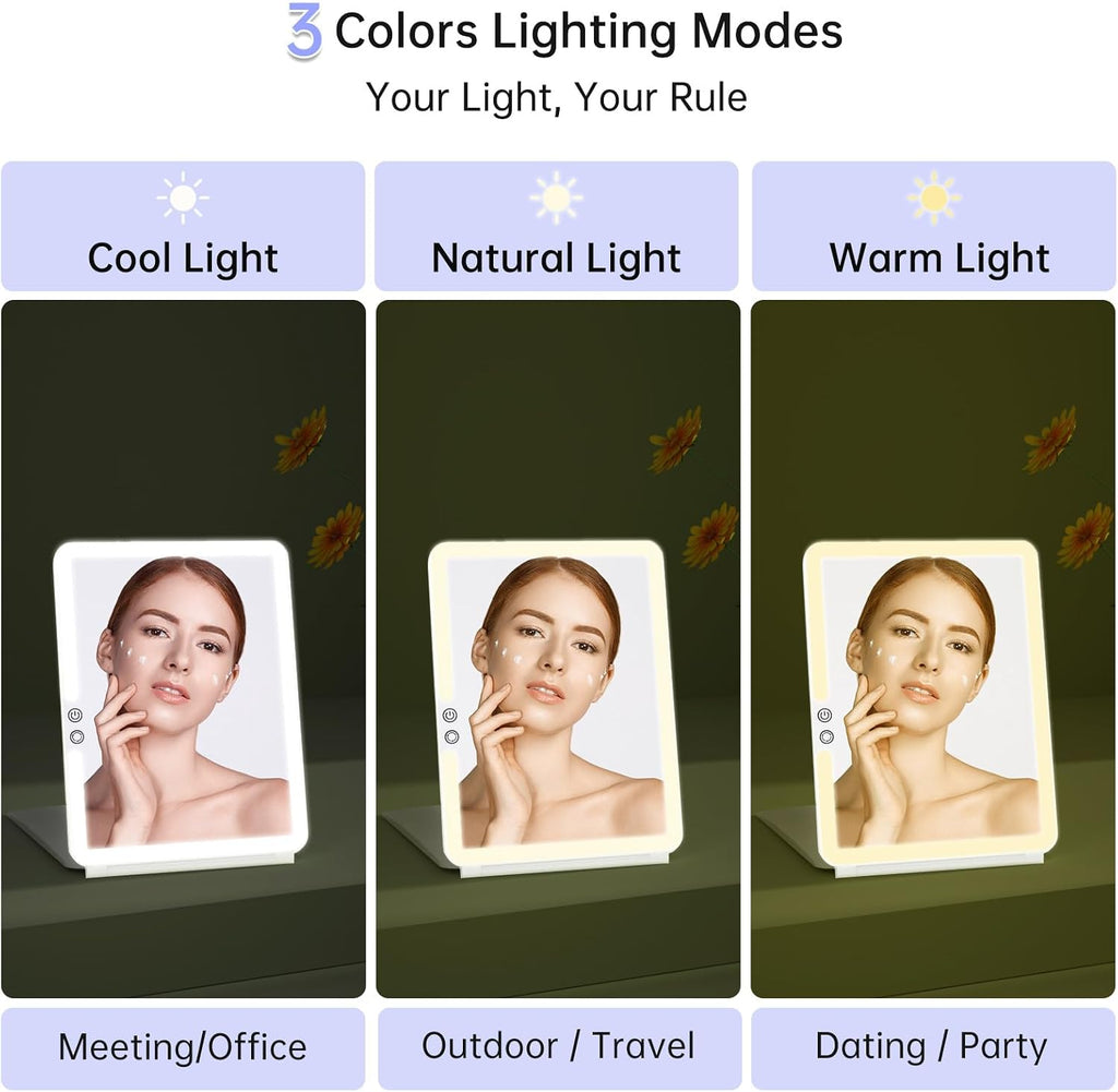 FUNTOUCH 2500mAh Rechargeable Large Travel Makeup Mirror with Lights