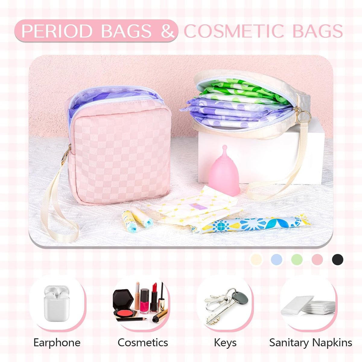 Likesing 5.3" Period Bag Pouch, Period Pouches for Teen Girls Women(Black)