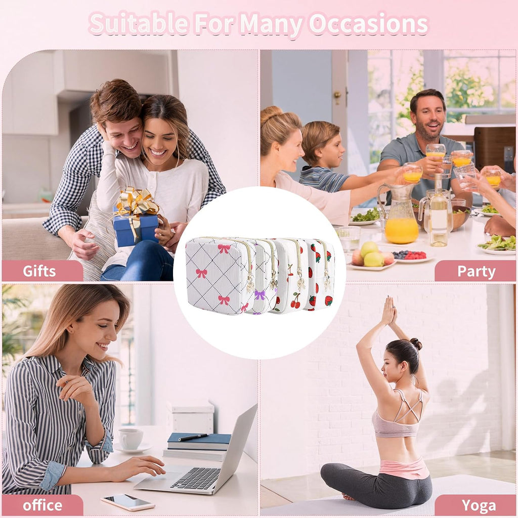 Period Bag for Women, Portable Corduroy Sanitary Napkin Storage Bag Strawberry Period Pouch with Zipper, Sanitary Pads Bag Tampons Holder for Purse, First Period