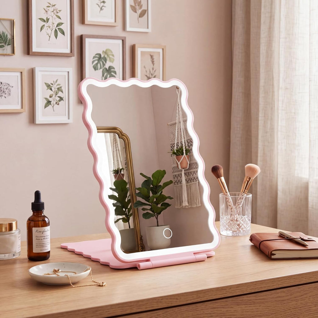 8.3 x 5.3 in Scalloped Makeup Mirror with Lights 500mah Battery