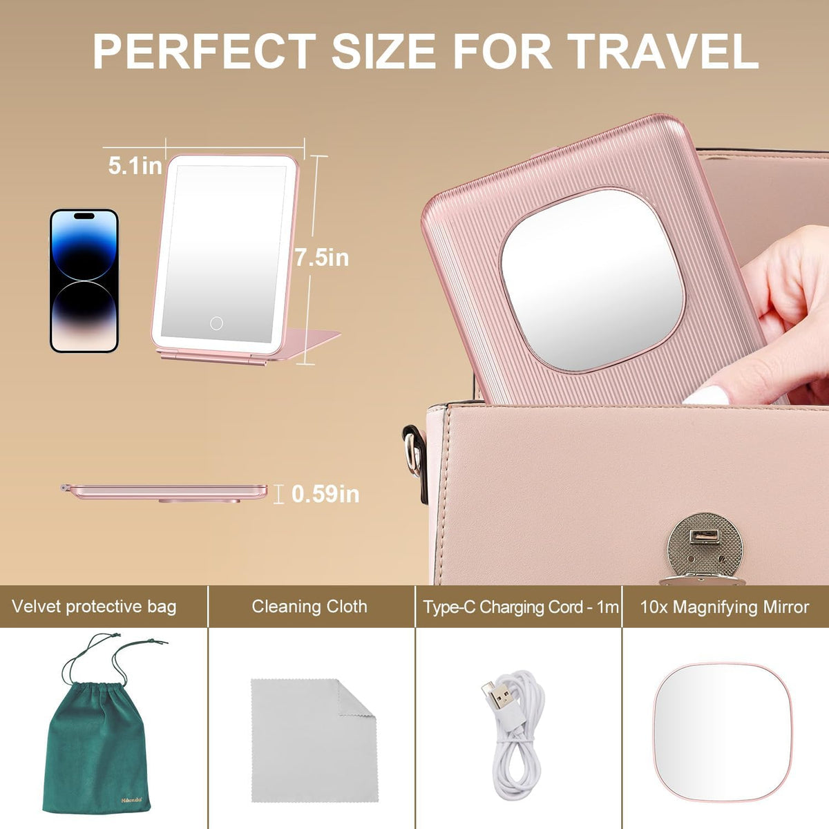 Mocado Travel Makeup Mirror with Light, 1x/10x Magnifying Mirror with Light