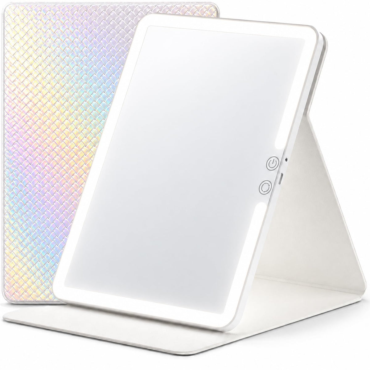 HUGOAI Travel Makeup Mirror with Lights, Soft-Grain White, 11.9"