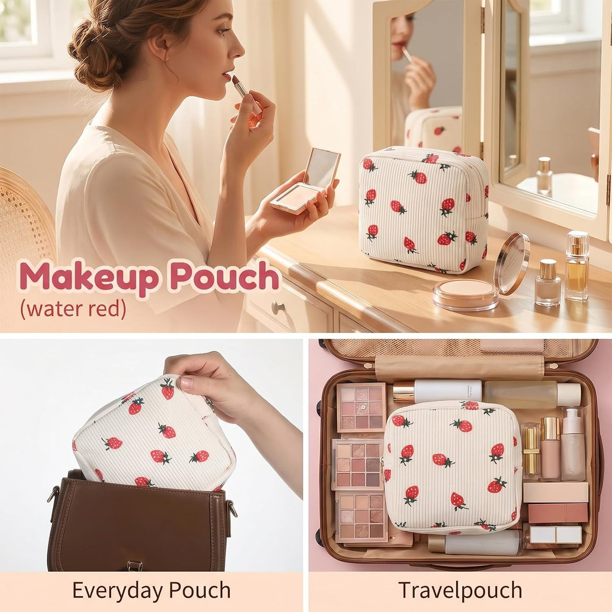 Jeffdad 2Pcs Period Bag, Cute Portable Sanitary Napkin Storage Pouch & Mini Makeup Bag, Compact Small Cosmetic Pouch for On-the-Go Organization