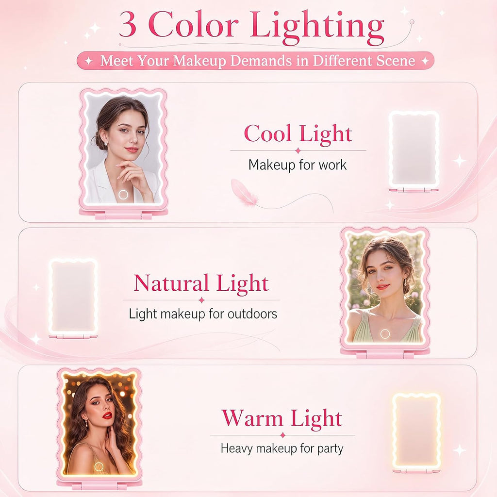 8.3 x 5.3 in Scalloped Makeup Mirror with Lights 500mah Battery