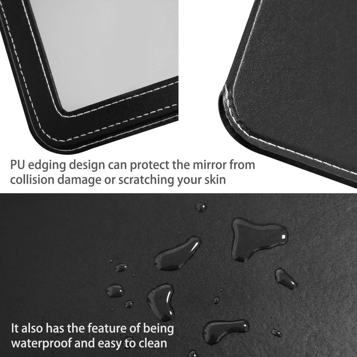 Travel Mirror for Desk, 6.5×8.9” Adjustable Rectangle PU Edge Covering Black Foldable Desk Mirror with Stand for Travel Camping Home (Black)