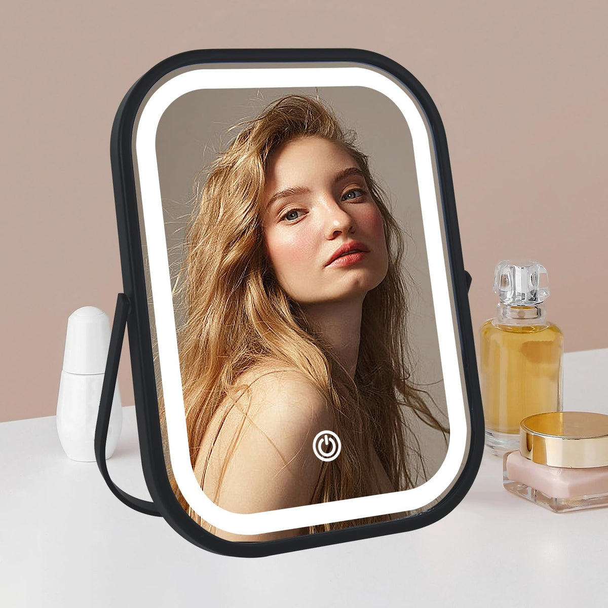 YEKKOPT Rechargeable Vanity Mirror with Lights,Desk Makeup Mirror with Lights,Portable Travel for Makeup Desk ＆ Dressing Room,3 Color Lighting, Dimmable Touch Screen
