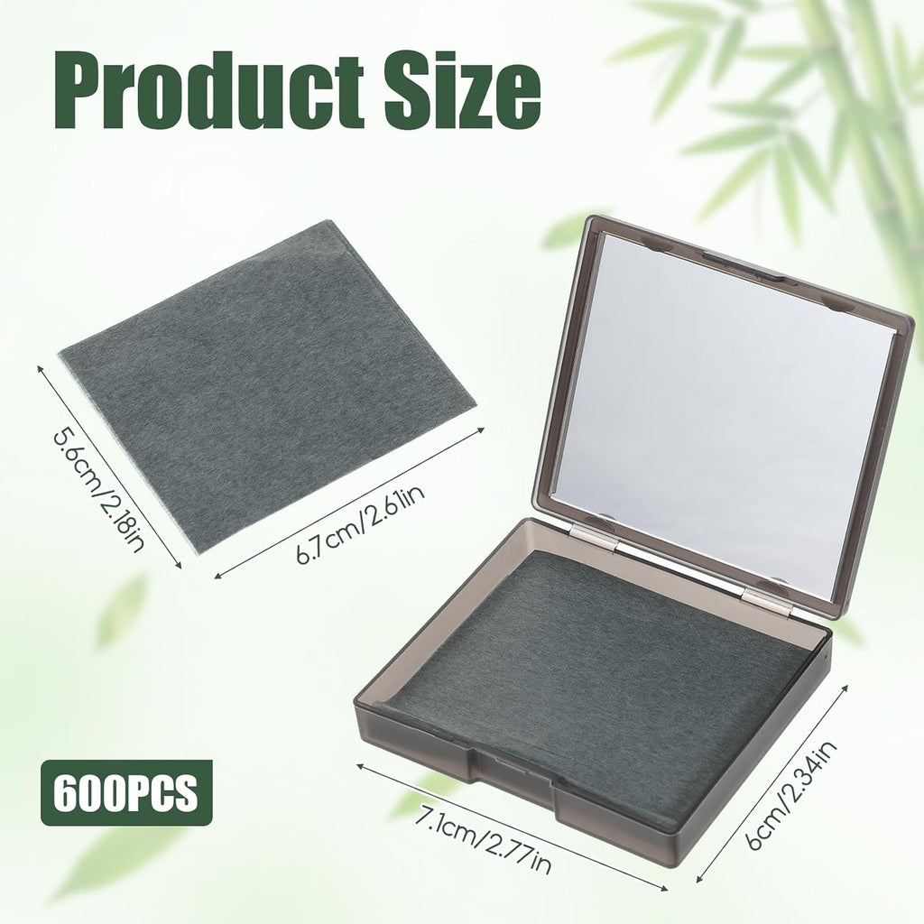 Sibba 600 Sheets Oil Blotting Sheets Oil Blotting Paper with Mirror and Puff, High-Performance Oils Absorbing Sheet for Oily Combination Skin, Portable Natural Oils Control Film Absorb Excess