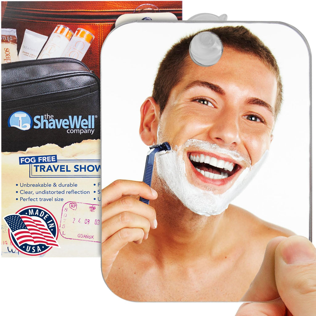 Shave Well Travel Anti-Fog Shaving Mirror with Reusable Suction