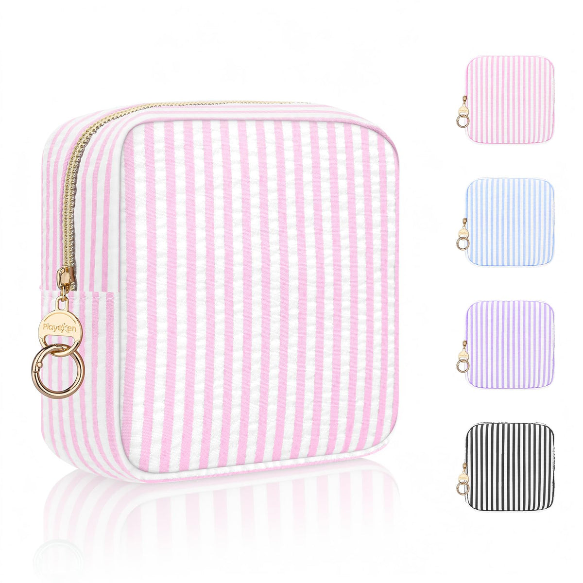 Stripes Period Bag, Small Period Pouches for Teen Girls, Quilted Sanitary Napkin Storage Bag, Compact Discreet Pad and Tampon Holder for Purse (Large Stripes-Purple)