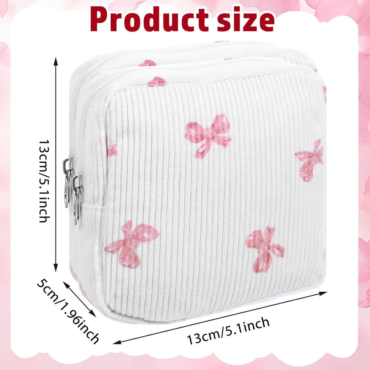 2 Pack Period Bag Pouch for Women Girls, Cute Corduroy Sanitary Napkin Storage Bag with Bow Design, Portable Discreet Menstrual Pad Pouches Tampon Holder for Purse, Small Make Up Bags