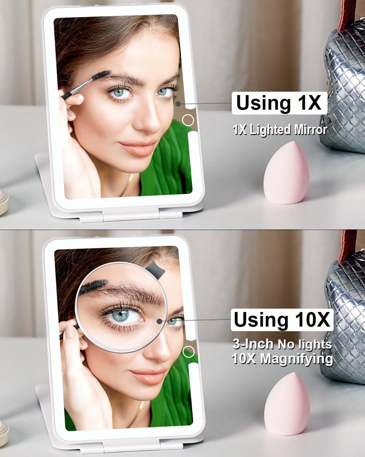 Rechargeable Travel Mirror with Light 7x5 Inch
