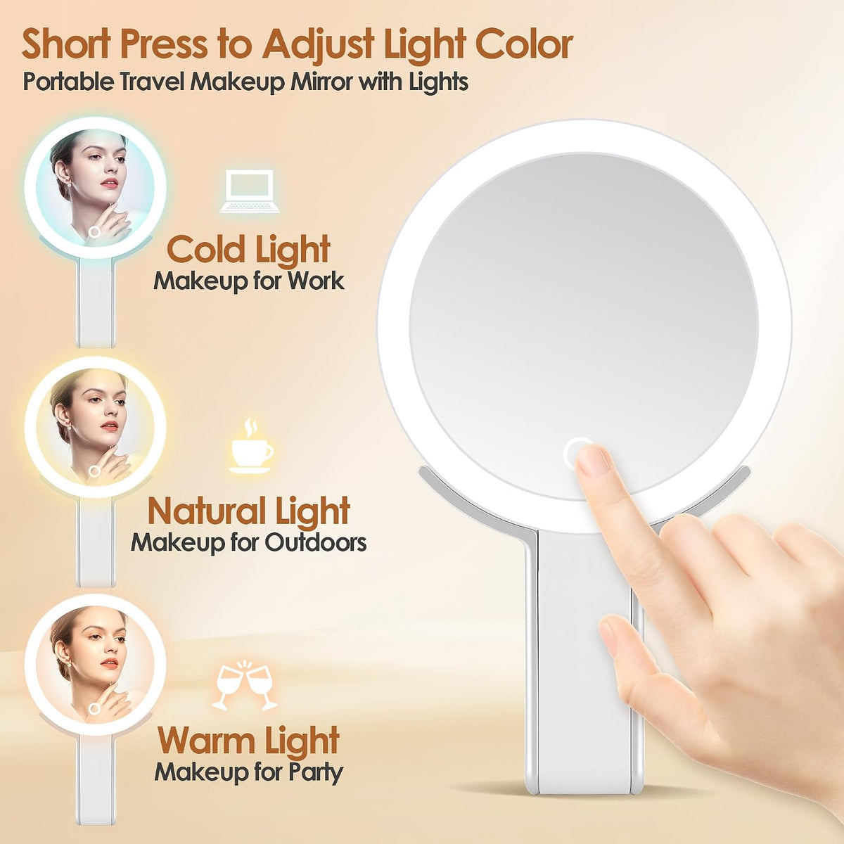 MIYADIVA Travel Makeup Mirror with Lights, Height Adjustable 30X/1X Double-Sided Magnifying Mirror, Portable Vanity Mirror with Tweezers, Handheld Tabletop Hanging, White