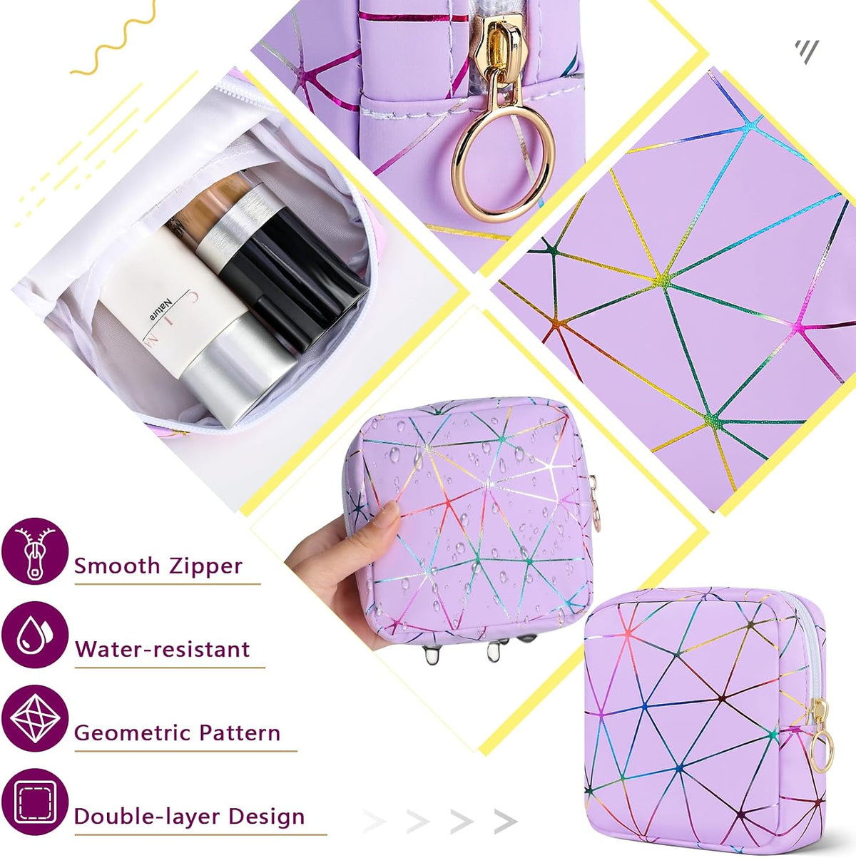 Likesing Period Bag Pouch, Leather Tampon Holder for Purse-Colorful Purple