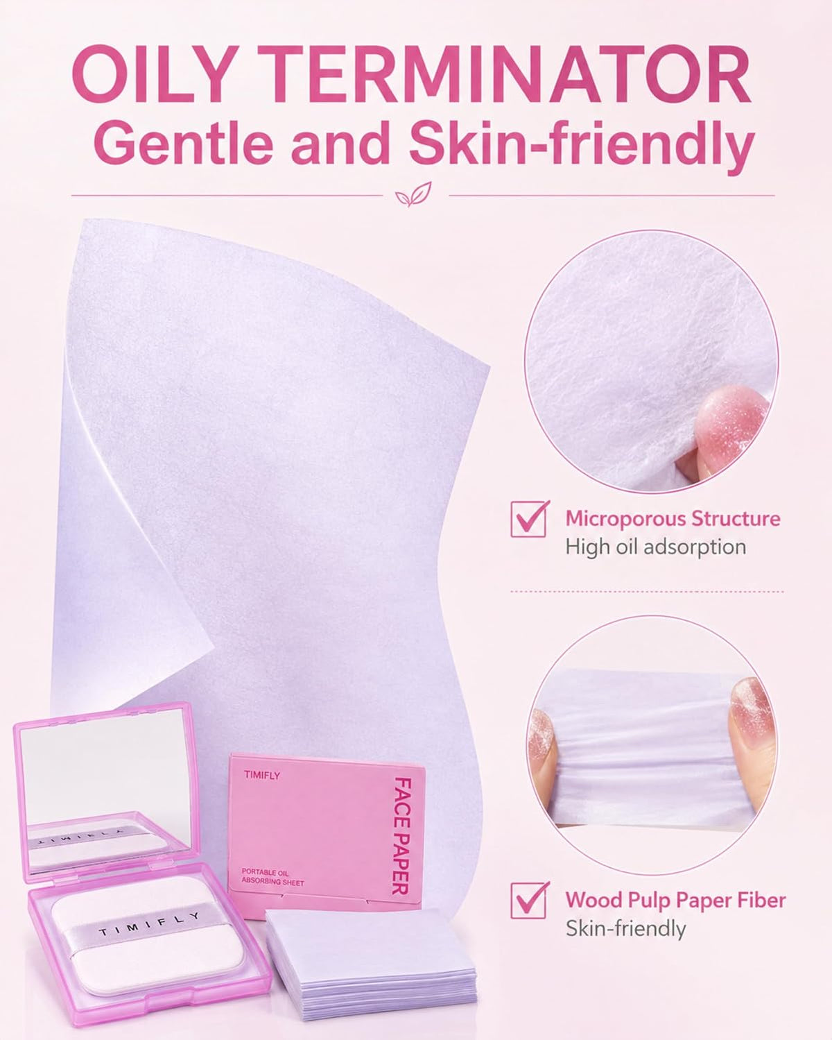 500PCS Oil blotting sheets for face,Papers with Mirror & Puff, Lavender