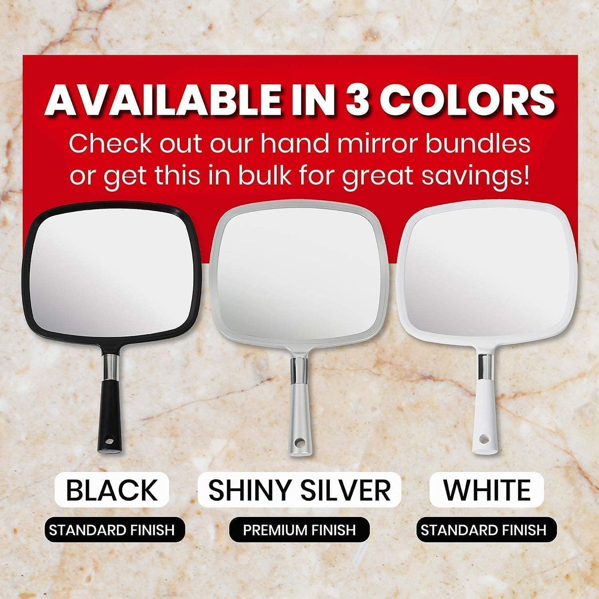 MIRRORVANA Large Hand Mirror with Comfy Handle, 9" x 13" (Black)