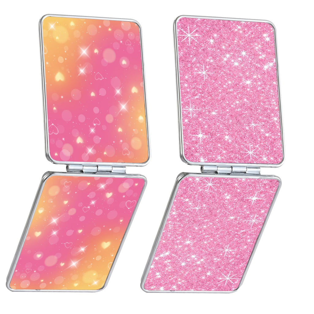 Pocket Mirror, Small Travel Mirror with Magnification, Portable Double-Sided Magnifying Cosmetic Mirror for Daily (Pink Marble)