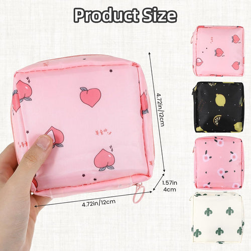 4 PCS Sanitary Napkin Storage Bag, Menstrual Pad Zipper Period Pouch Portable Period Bag Panty Liners, Pad Pouch with Zipper for Women Ladies Daily Use Purse Travel(4 Patterns)