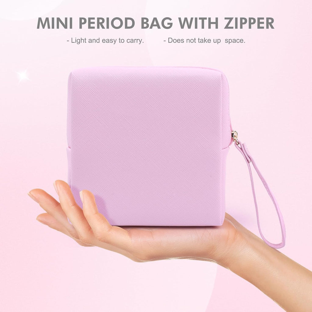 Sanitary Napkin Period bag for Women, Sanitary Napkin Storage Bag, PU Leather Sanitary Pad Bags Pounch, Portable Tampons Zipper Organizer Bag with Handle for Ladies
