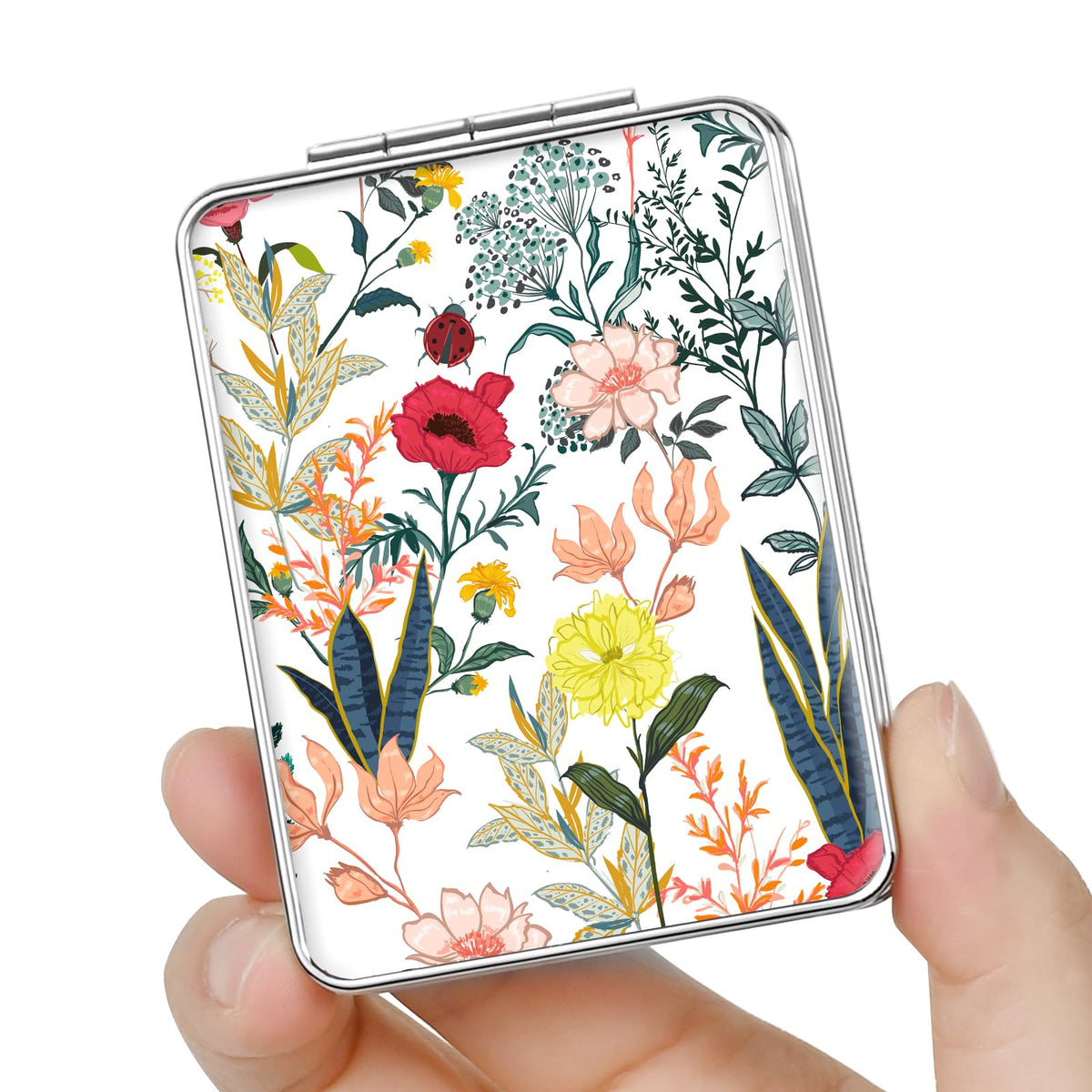 Pocket Mirror, Small Travel Mirror with Magnification, Portable Double-Sided Magnifying Cosmetic Mirror for Daily (Pink Marble)
