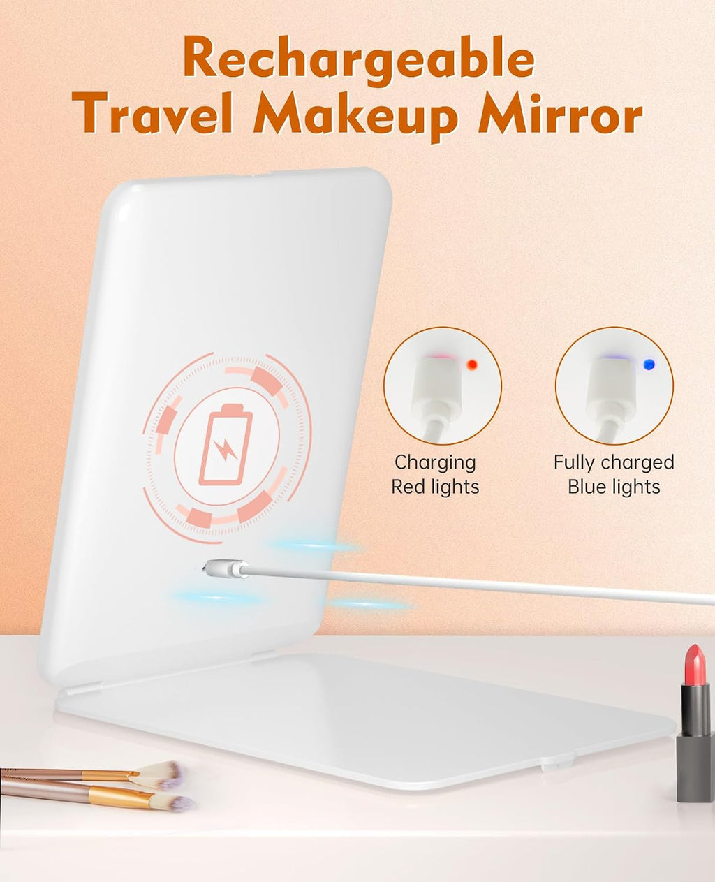 FUNTOUCH Rechargeable Travel Makeup Mirror with Lights 10X Magnifying
