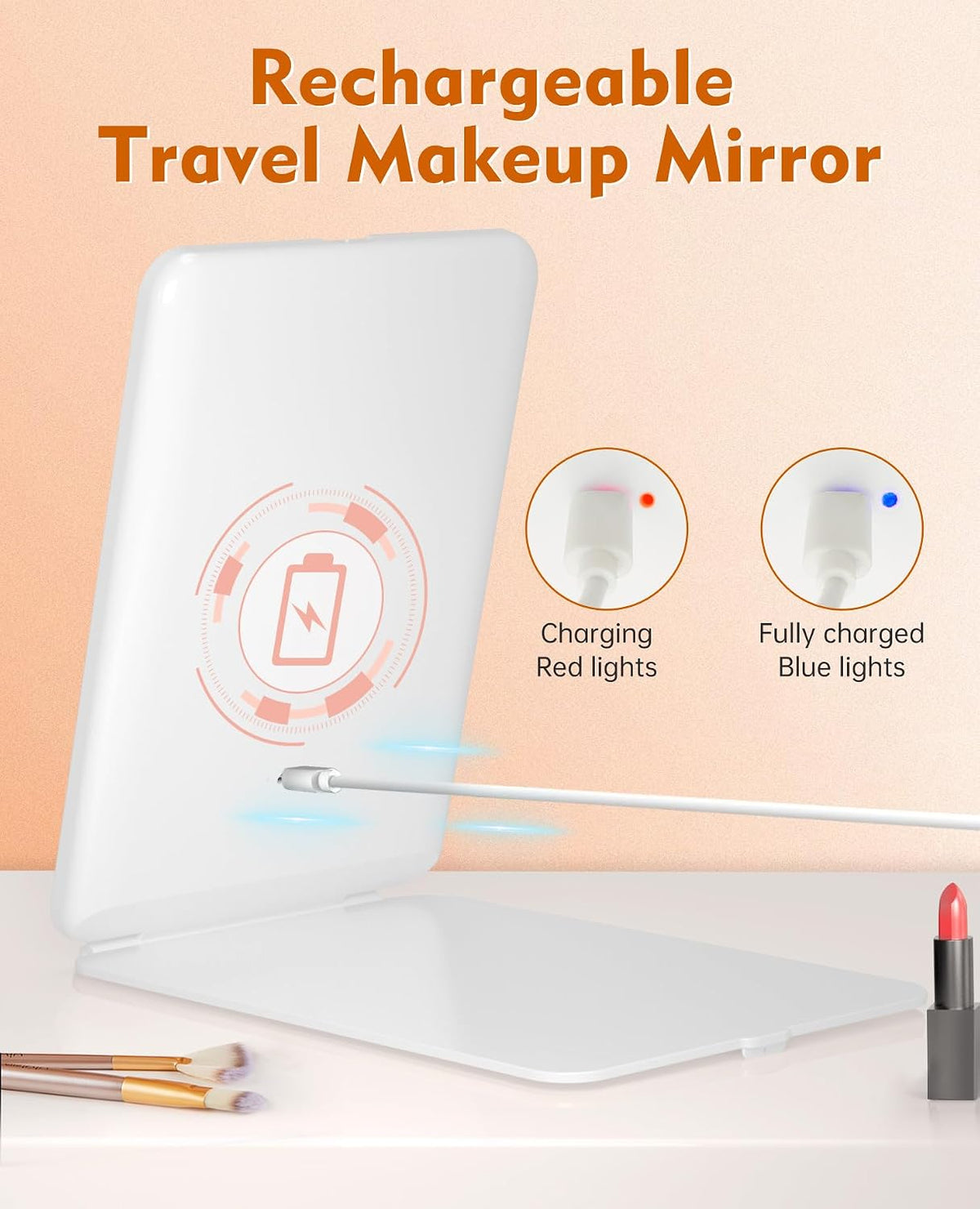 FUNTOUCH Rechargeable Travel Makeup Mirror with Lights 10X Magnifying