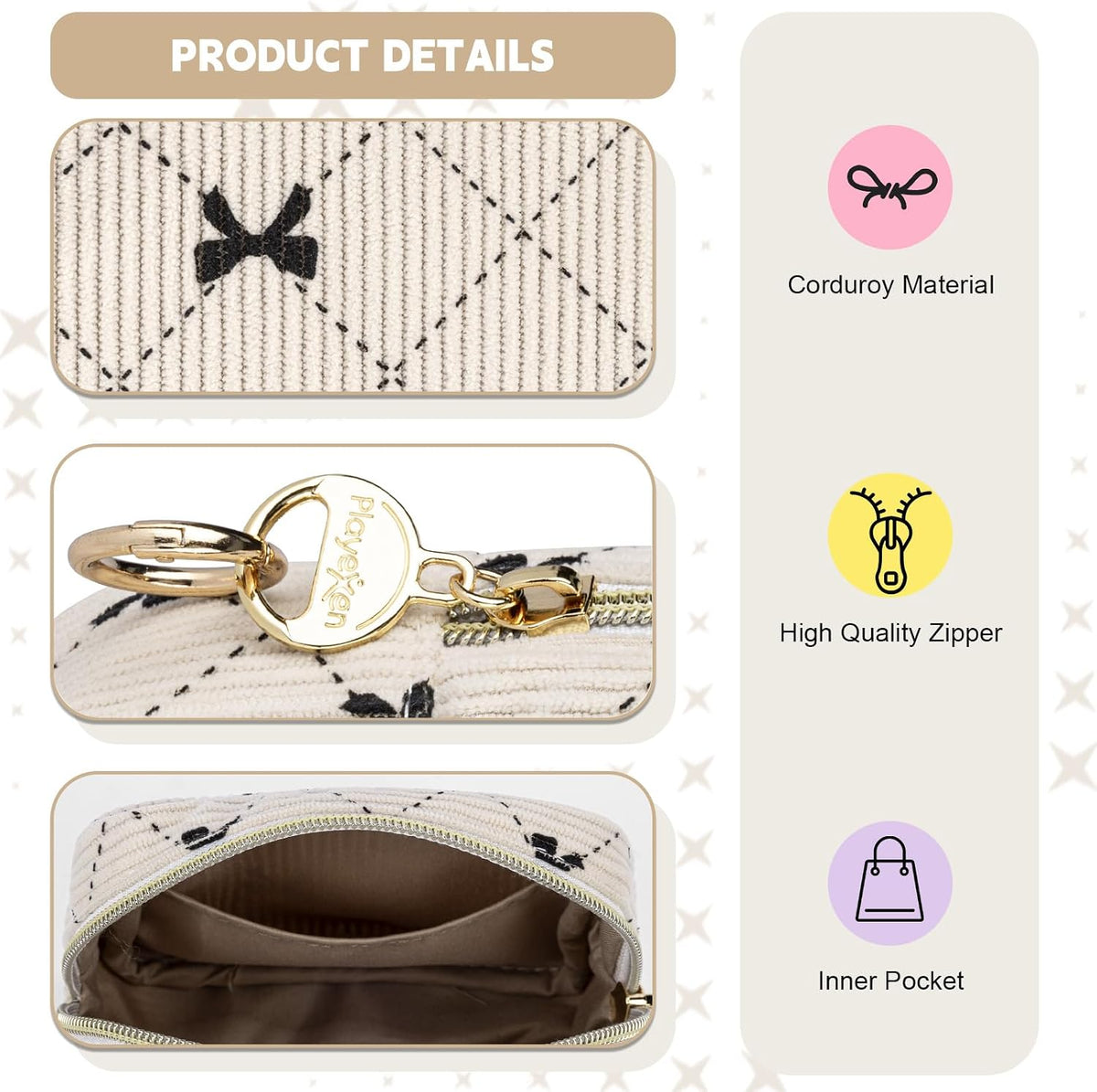 Period Bag for Teen Girls, Corduroy Sanitary Napkin Pouch, B-Beige