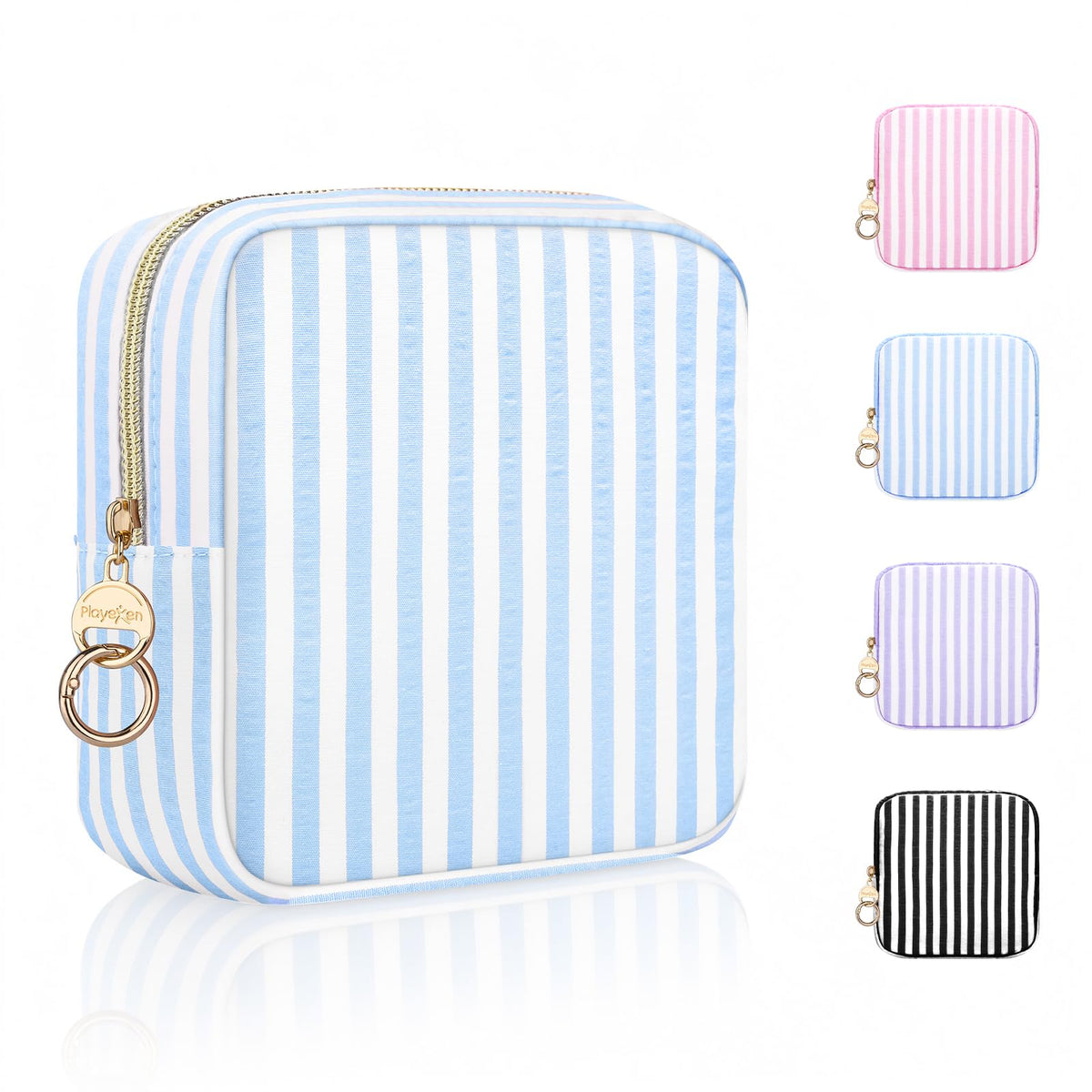 Stripes Period Bag, Small Period Pouches for Teen Girls, Quilted Sanitary Napkin Storage Bag, Compact Discreet Pad and Tampon Holder for Purse (Large Stripes-Purple)