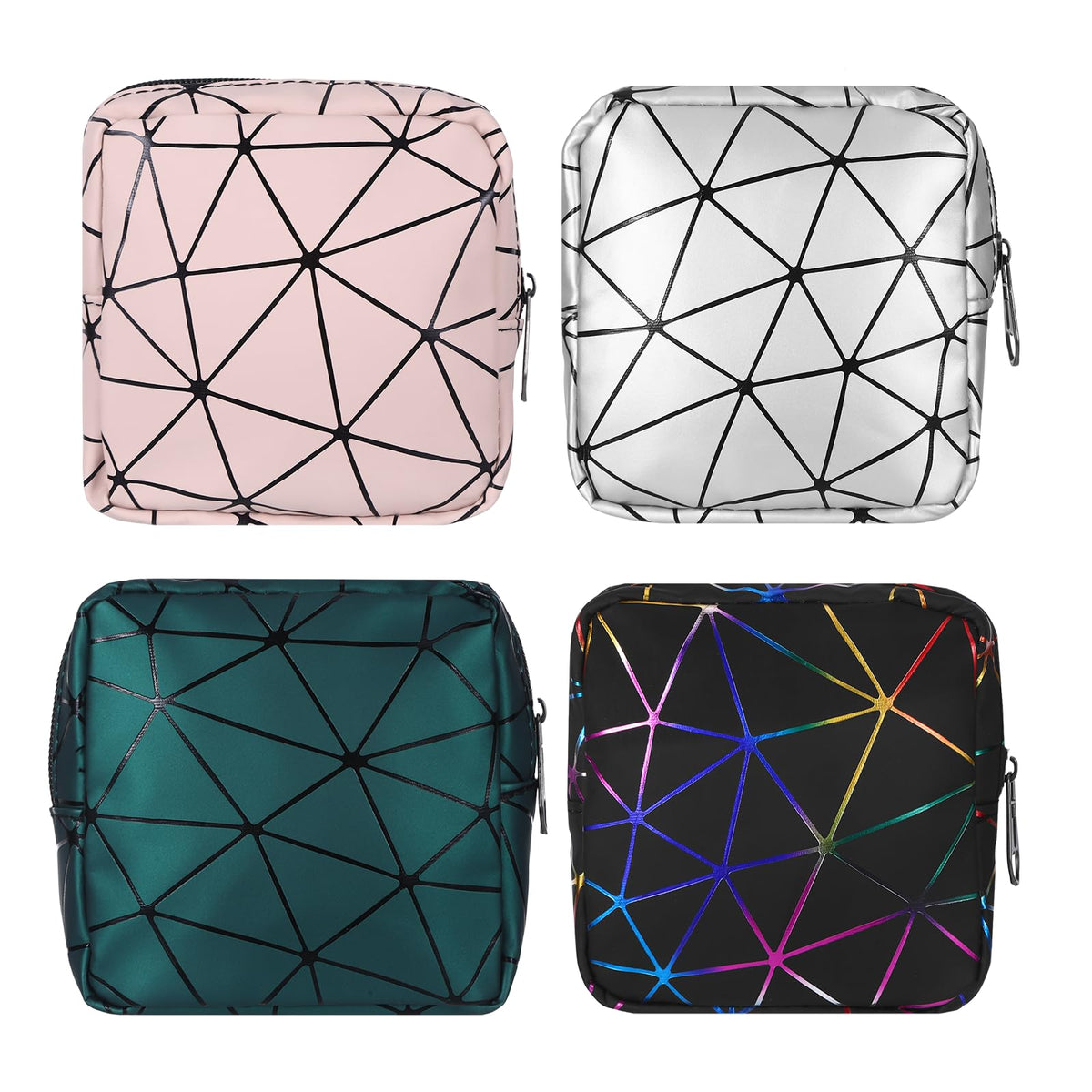 4 PCS Sanitary Napkin Storage Bag, Menstrual Pad Zipper Period Pouch Portable Period Bag Panty Liners, Pad Pouch with Zipper for Women Ladies Daily Use Purse Travel(4 Patterns)