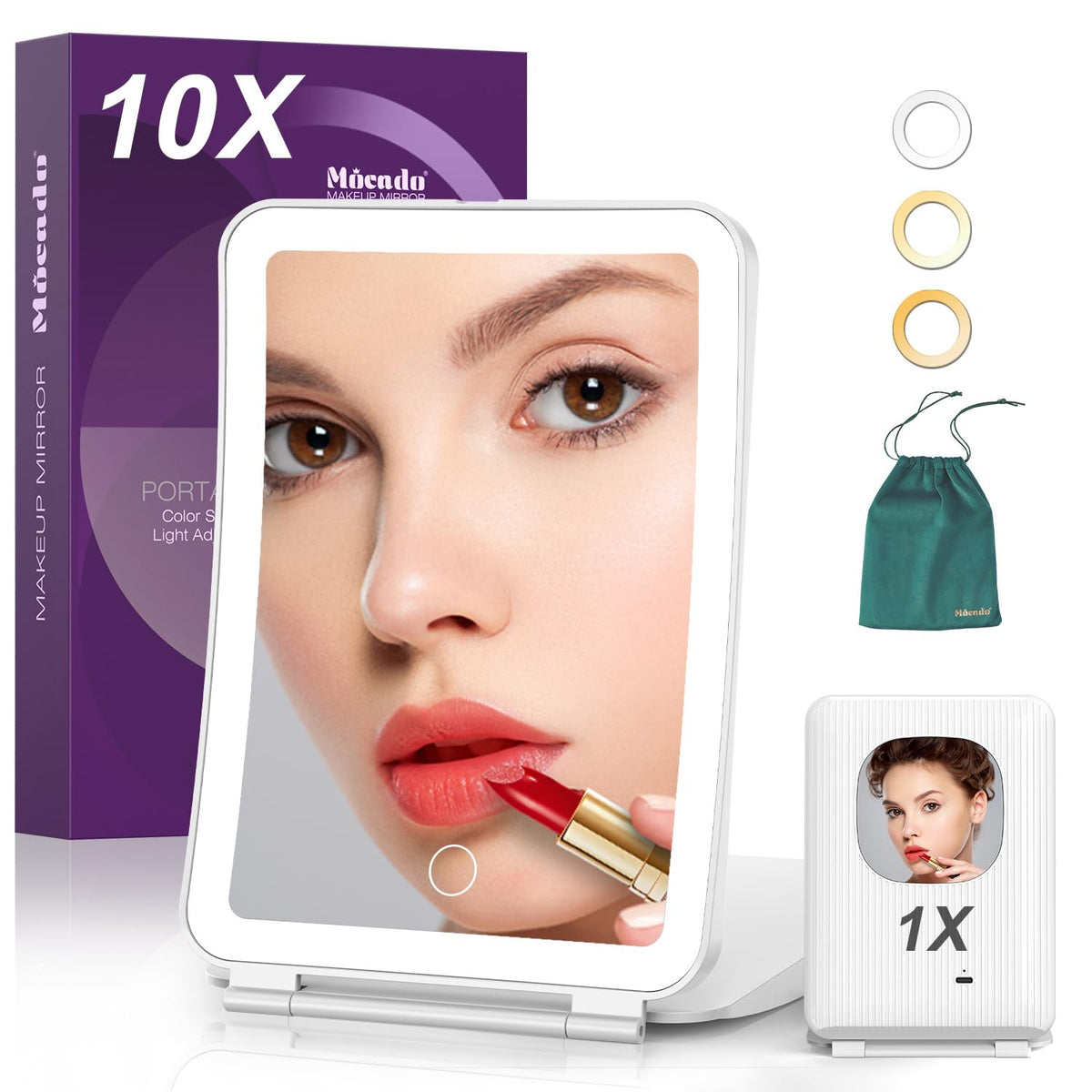 Mocado Travel Makeup Mirror with Light, 1x/10x Magnifying Mirror with Light