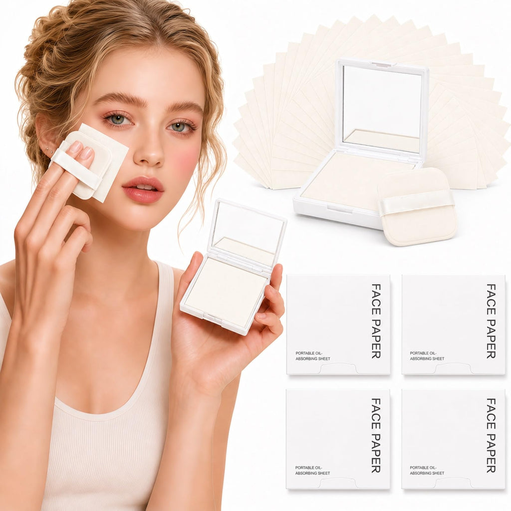Oil Blotting Sheets for Face, 500 Pcs Blotting Papers for face with Mirror, Puff and Refill Pack, Rapidly absorb excess oils Makeup Friendly for Women with Oily Skin (Light Gray and Odorless)
