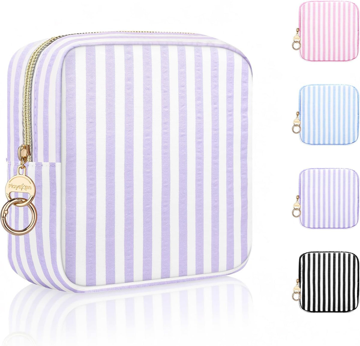 Stripes Period Bag, Small Period Pouches for Teen Girls, Quilted Sanitary Napkin Storage Bag, Compact Discreet Pad and Tampon Holder for Purse (Large Stripes-Purple)