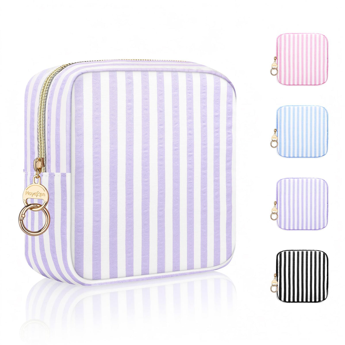 Stripes Period Bag, Small Period Pouches for Teen Girls, Quilted Sanitary Napkin Storage Bag, Compact Discreet Pad and Tampon Holder for Purse (Large Stripes-Purple)