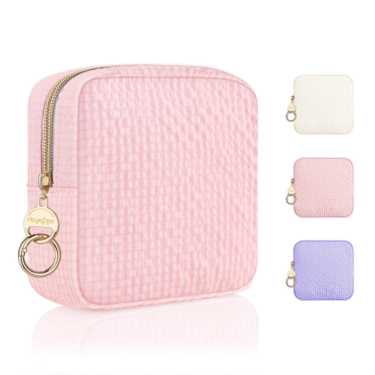 Stripes Period Bag, Small Period Pouches for Teen Girls, Quilted Sanitary Napkin Storage Bag, Compact Discreet Pad and Tampon Holder for Purse (Large Stripes-Purple)