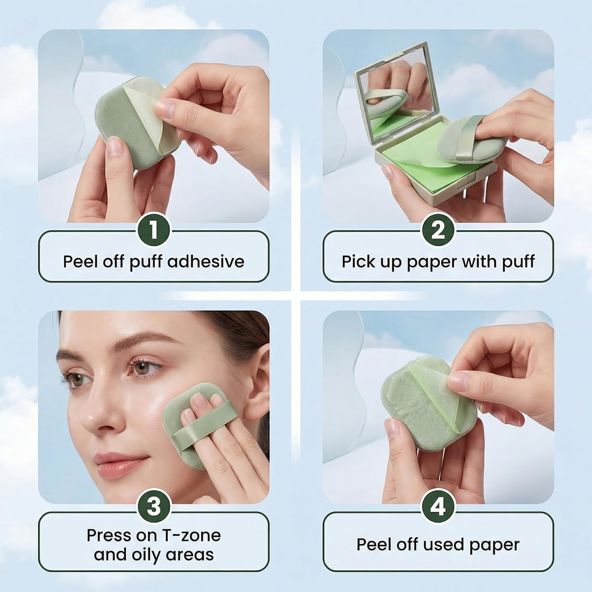 700 Pcs Oil Blotting Sheets with Mirror & Puff, Blotting Compact Papers for Your Face, Natural Oil Control Absorbing Sheets for Oily Skin