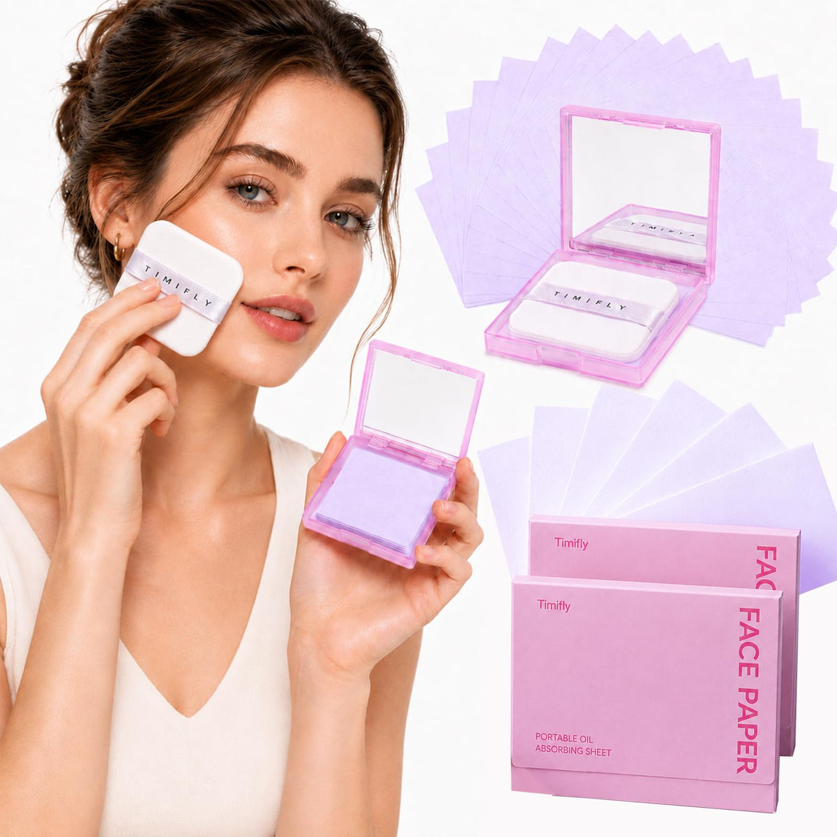 500PCS Oil blotting sheets for face,Papers with Mirror & Puff, Lavender