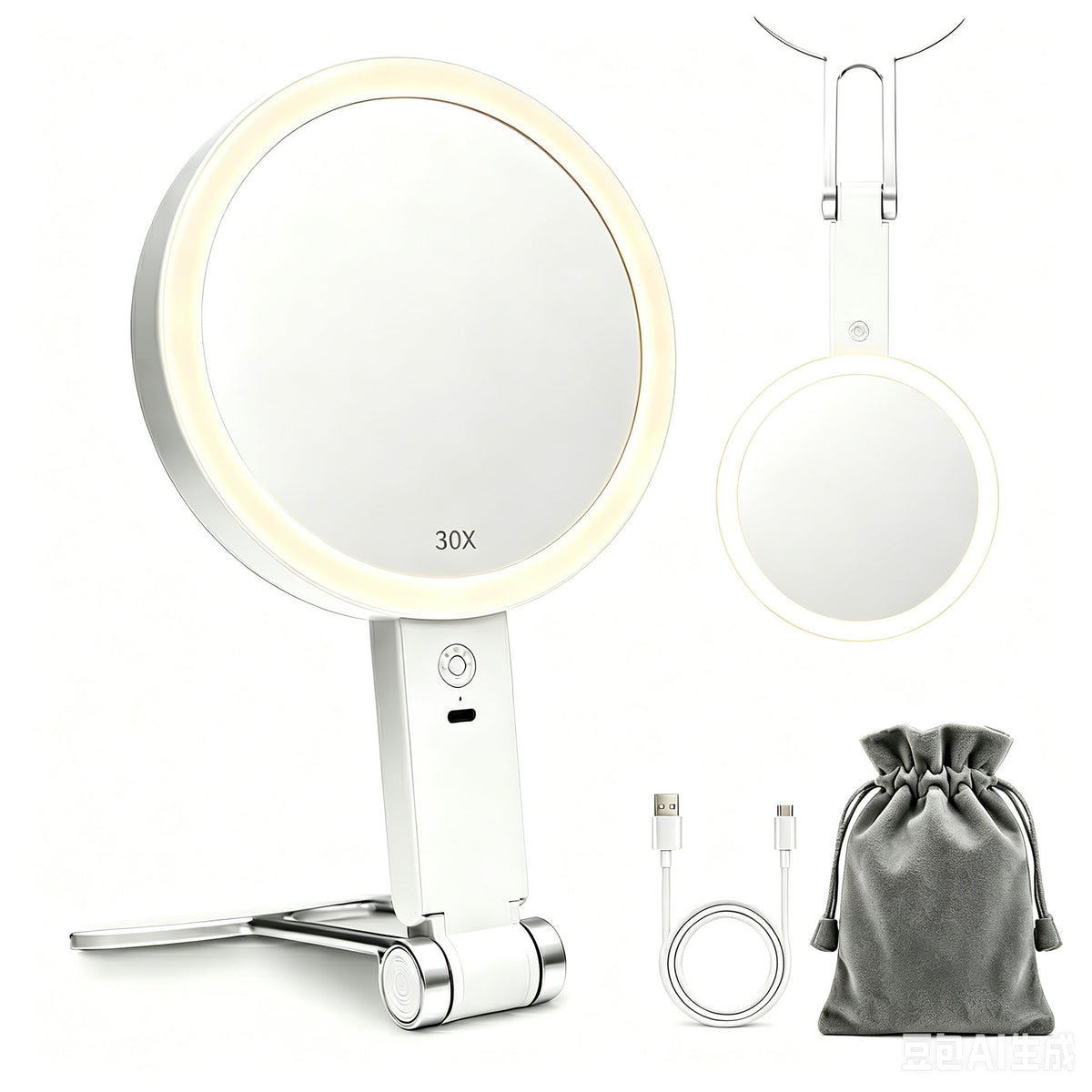 Travel Makeup Mirror with Lights, Rechargeable 30X/1X Magnifying Mirror