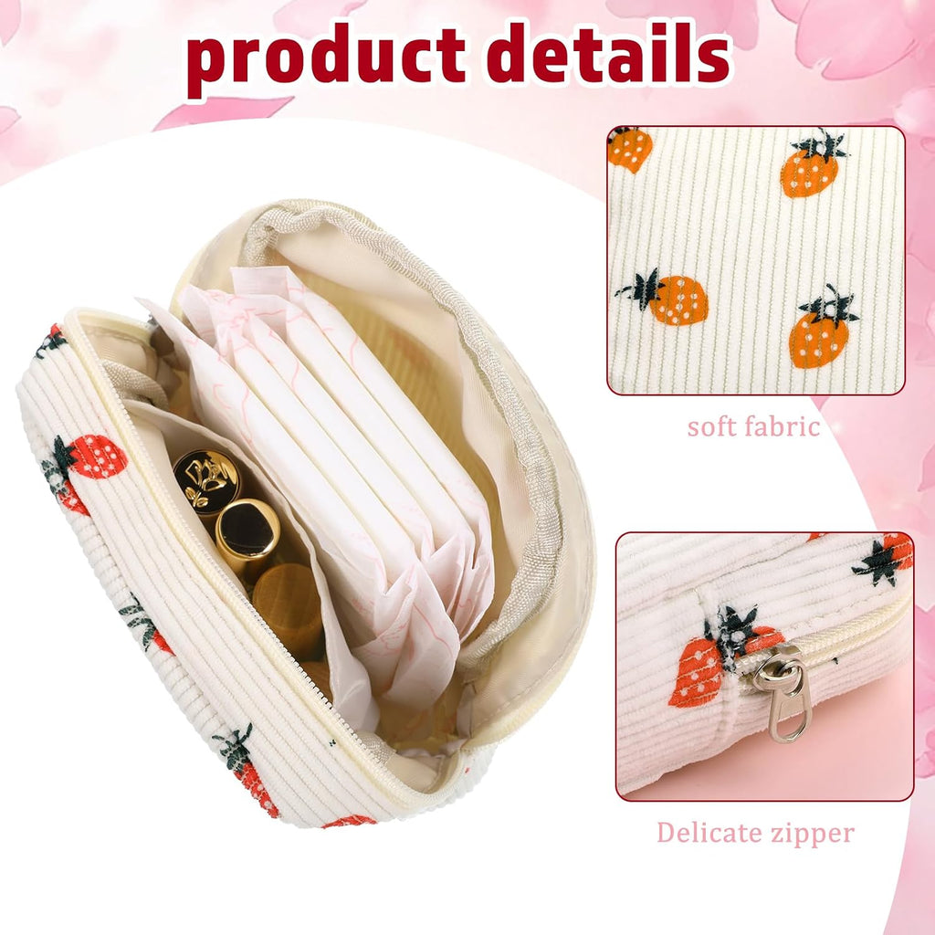 2 Pack Period Bag Pouch for Women Girls, Cute Corduroy Sanitary Napkin Storage Bag with Bow Design, Portable Discreet Menstrual Pad Pouches Tampon Holder for Purse, Small Make Up Bags