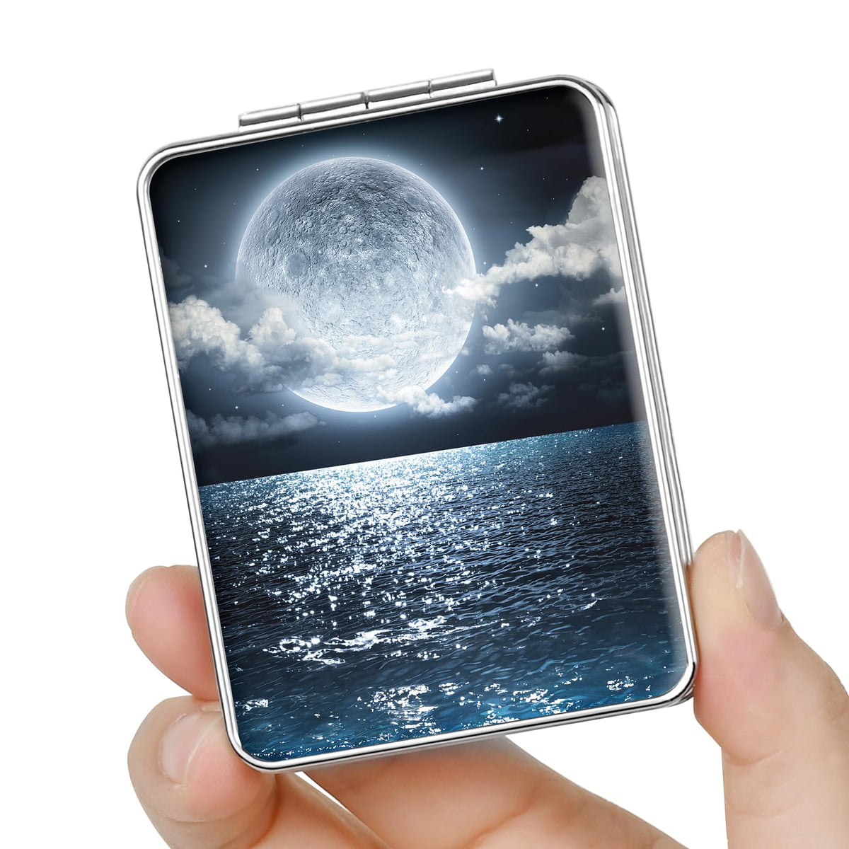 Pocket Mirror, Small Travel Mirror with Magnification, Portable Double-Sided Magnifying Cosmetic Mirror for Daily (Pink Marble)