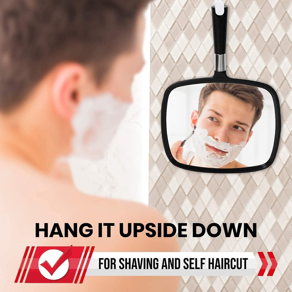 MIRRORVANA Large Hand Mirror with Comfy Handle, 9" x 13" (Black)