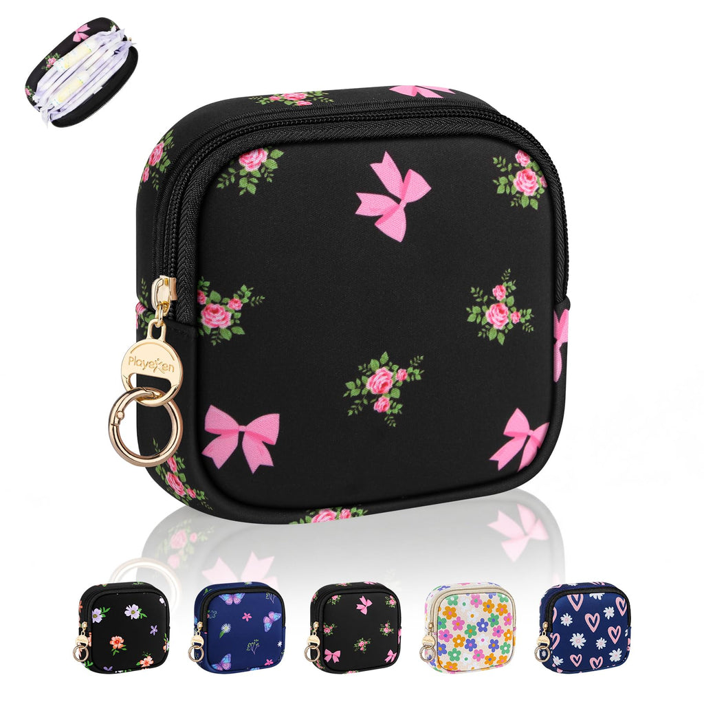Period Bag for Teen Girls, Neoprene Cute Sanitary Napkin Storage Bag, Menstrual Pad Pouch Tampon Holder (Hearts)