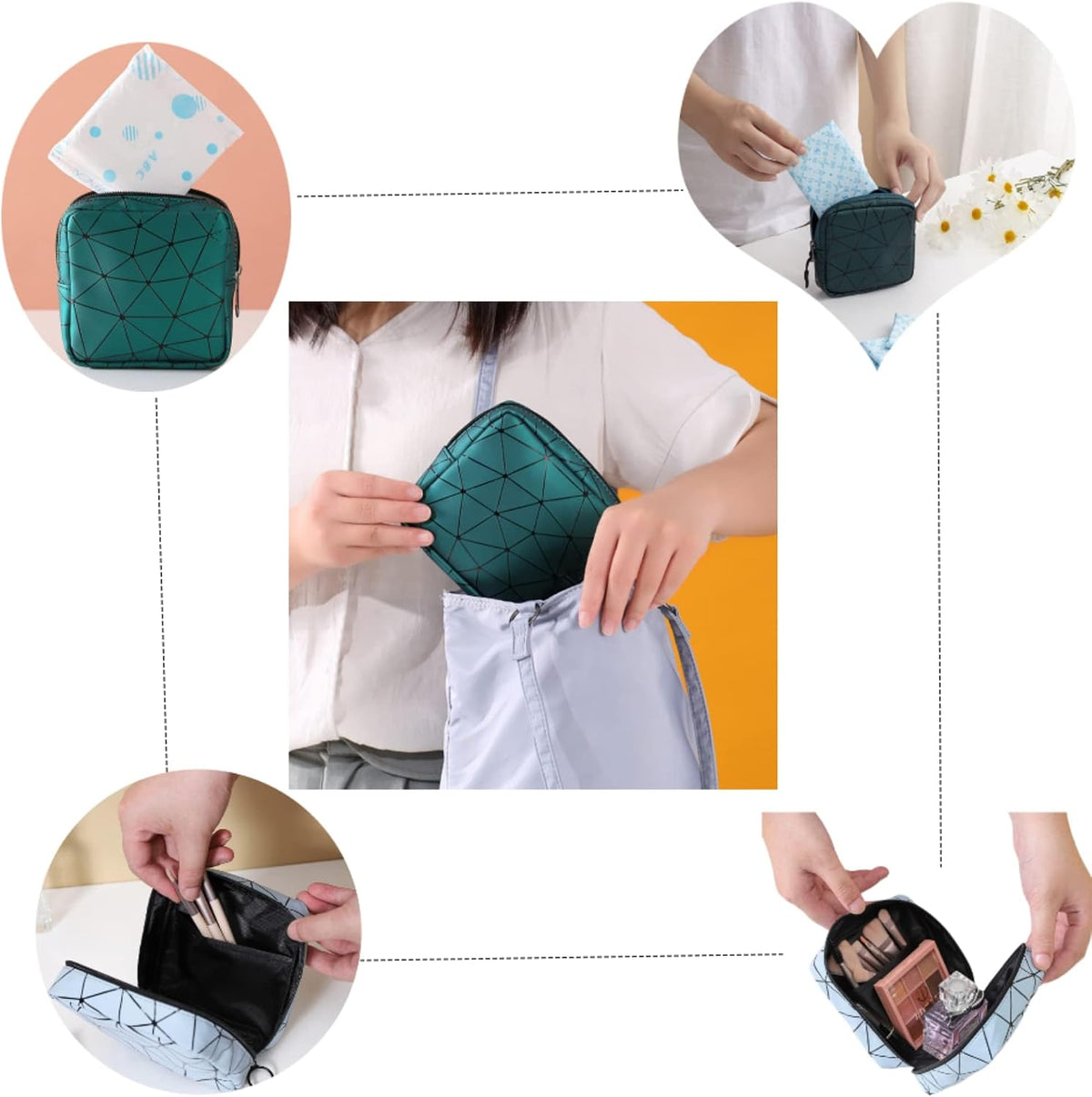 Sanitary Napkin Storage Bag Menstrual Cup Pouch Period Bag for Teen Girls Portable Menstrual Pad Sanitary Napkin Storage Tampons Holder for Purse (Black M)