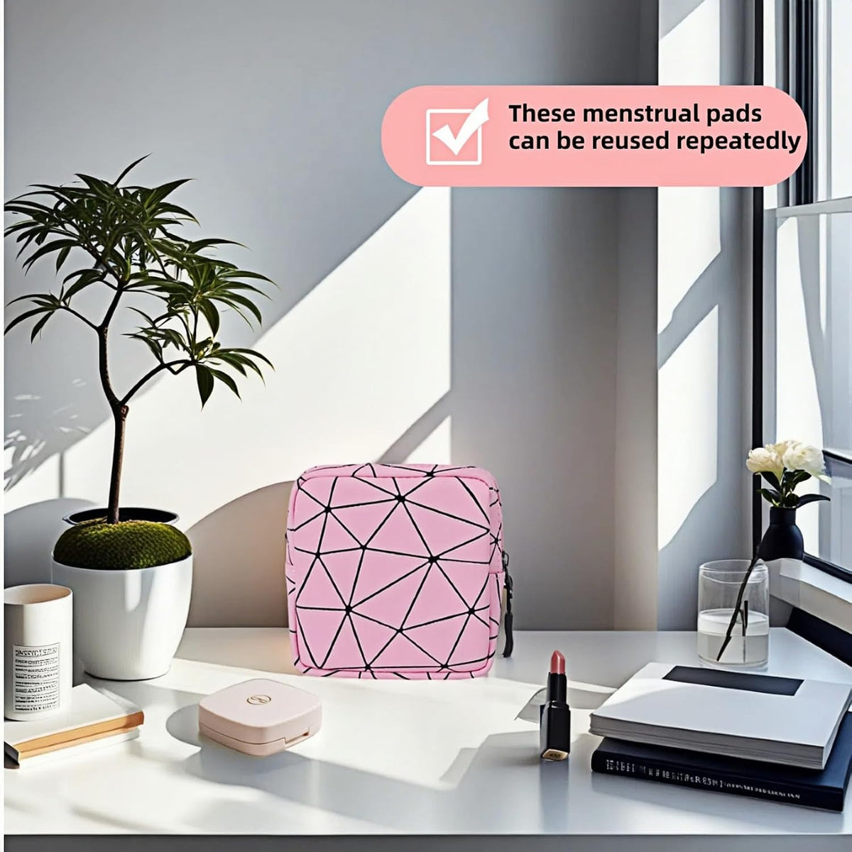 Sanitary Napkin Storage Bag Menstrual Cup Pouch Period Bag for Teen Girls Portable Menstrual Pad Sanitary Napkin Storage Tampons Holder for Purse (Pink M)