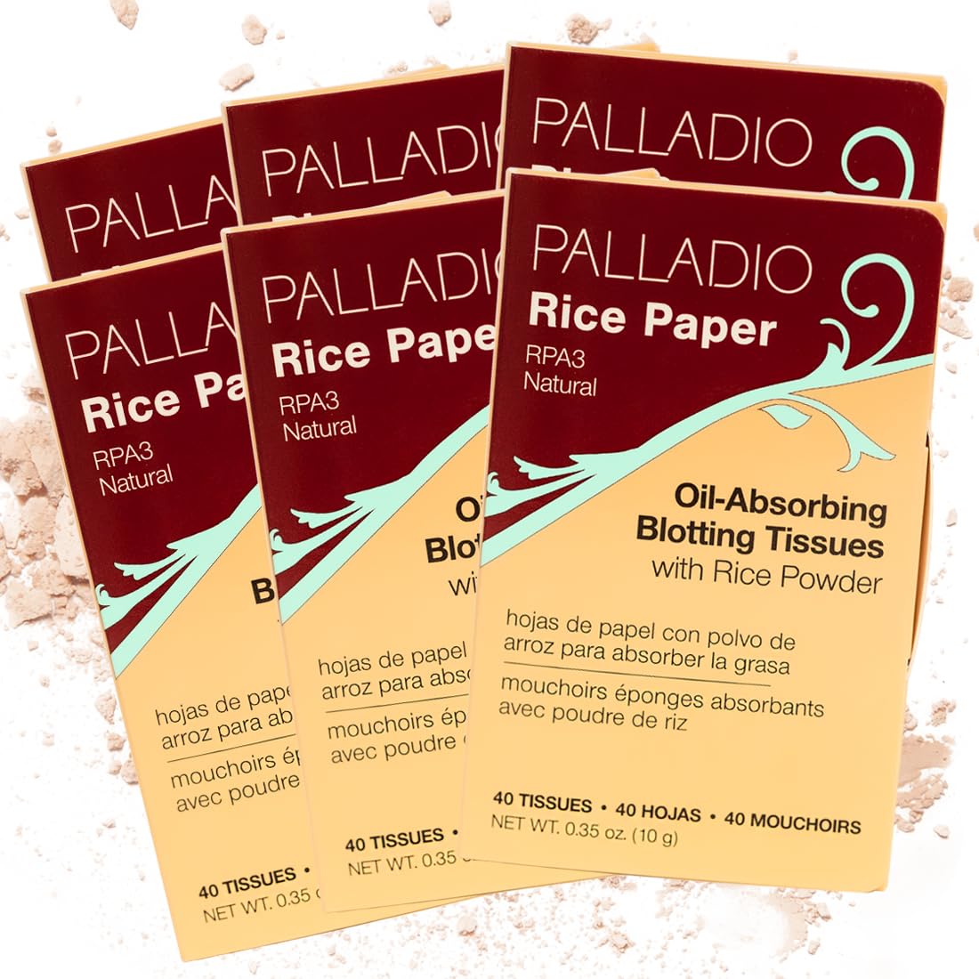 Palladio Rice Paper Facial Tissues for Oily Skin, Face Blotting Sheets Made from Natural Rice, Oil Absorbing Paper with Rice Powder, 2 Sided, Instant Results, Translucent, 40 Count, Pack of 1