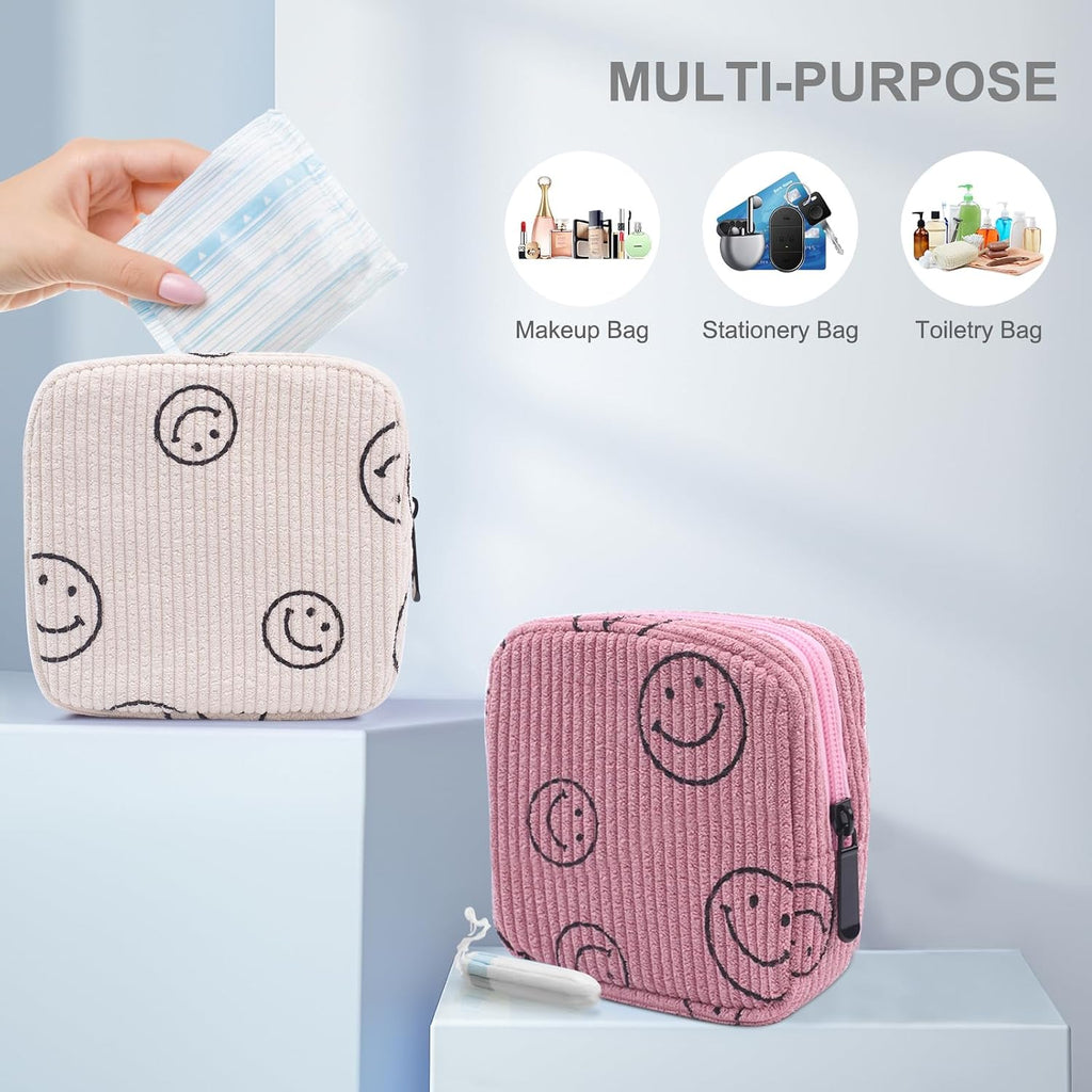 Sanitary Napkin Storage Bag, Corduroy Period Bag for Women, Cute Portable Period Pouch with Zipper, Sanitary Pads Bag Tampons Holder for Purse, First Period