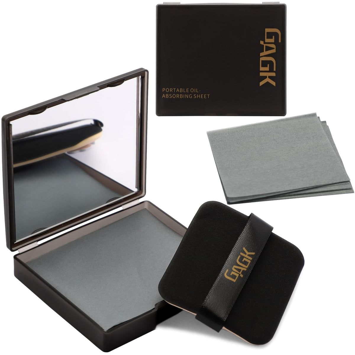 Oil Blotting Sheets for Face with Mirror & Puff, 300 Sheets Oil Absorbing Sheets for Oily Skin, Natural Fiber Blotting Paper, Makeup Friendly Face Oil Control Sheets