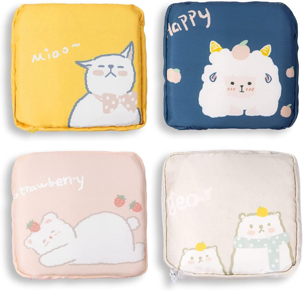 HomeSoGood 4Pcs Women Mini Sanitary Napkin Storage Bag Towel Cosmetic Bags Sanitary Pad Pouch Organizer Coin Card Lipstick Wallet Bags(4.9inch)