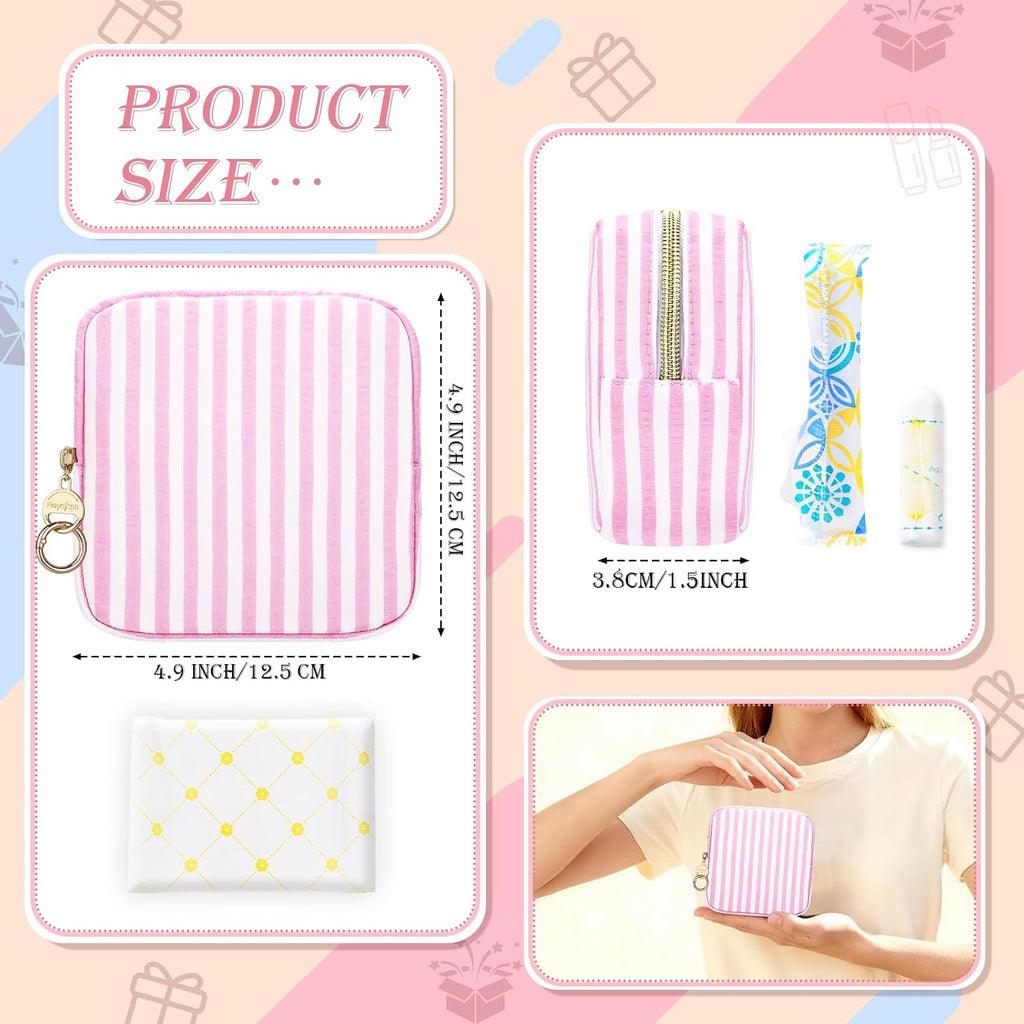 Stripes Period Bag, Small Period Pouches for Teen Girls, Quilted Sanitary Napkin Storage Bag, Compact Discreet Pad and Tampon Holder for Purse (Large Stripes-Purple)